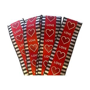 Valentine Love Ribbon, Red Heart Ribbon with Black White Stripe Edge Wired